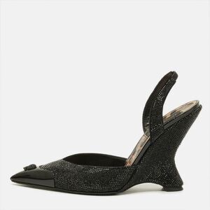 Philipp Plein Decollete Size 39 Black Crystals Suede Wedged Slingback Pumps